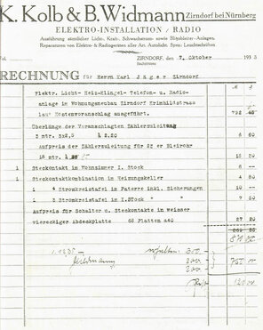 Rechnung der Firma K. Kolb & B. Widmann im Jahr 1935